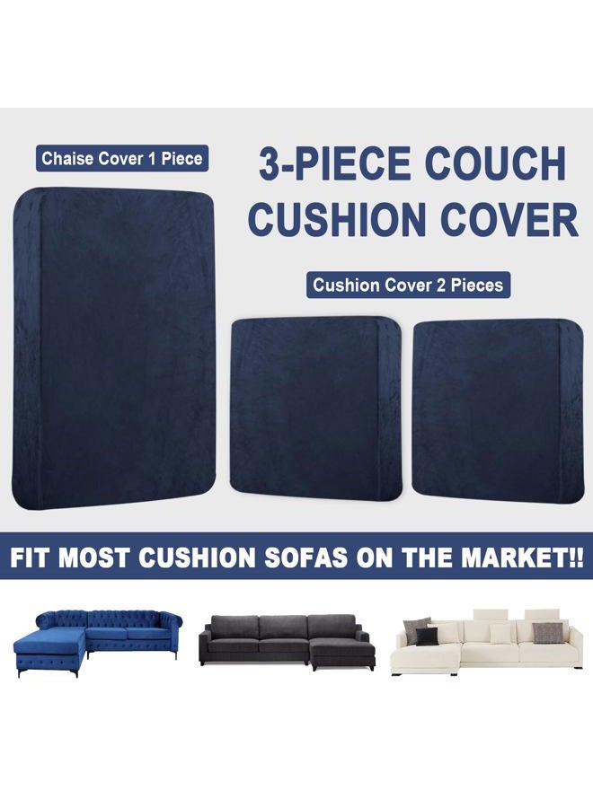 BT.WA Sectional Couch Covers for 3-Piece Seat Cushion Velvet Separate L Shape Couch Cover Stretch Sofa Slipcover with 2 Pieces Pillowcases Furniture Protector (Sofa 2 Seater + 1 Chaise, Navy) - Image 4