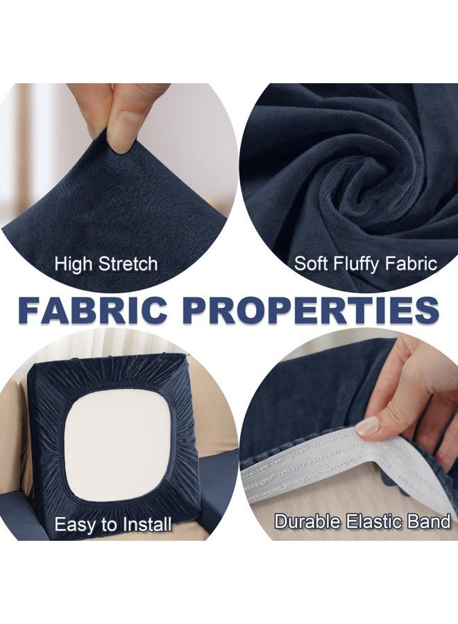 BT.WA Sectional Couch Covers for 3-Piece Seat Cushion Velvet Separate L Shape Couch Cover Stretch Sofa Slipcover with 2 Pieces Pillowcases Furniture Protector (Sofa 2 Seater + 1 Chaise, Navy) - Image 3