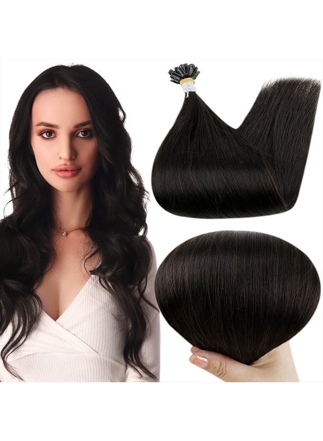 Full Shine U Tip Human Hair Extensions 14Inch Black U Tip Hair Extensions Human Hair 1B Remy U Tip Hair Extensions Real Human Hair Black Hot Fusion U Tips Hair Extensions 40g/50s U Tip Hair Extensions - Image 1