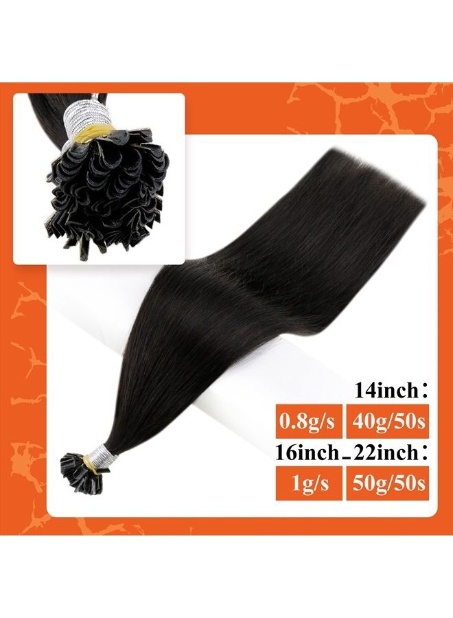 Full Shine U Tip Human Hair Extensions 14Inch Black U Tip Hair Extensions Human Hair 1B Remy U Tip Hair Extensions Real Human Hair Black Hot Fusion U Tips Hair Extensions 40g/50s U Tip Hair Extensions - Image 2