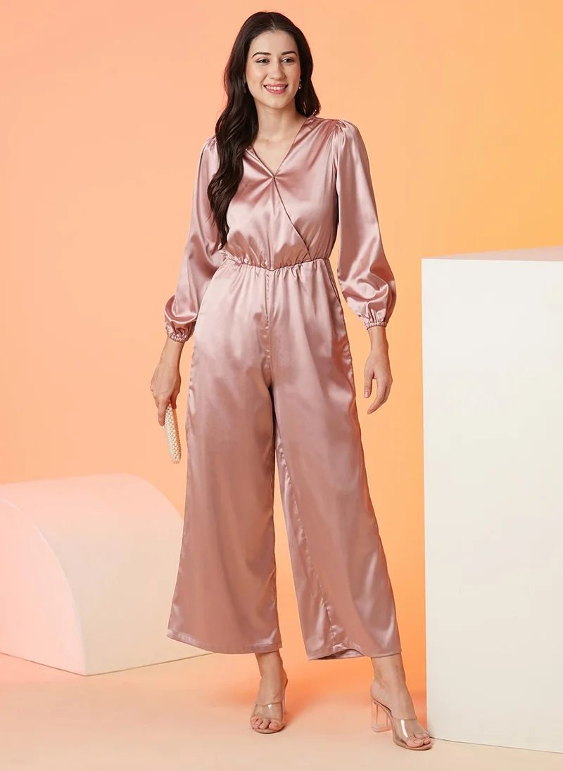 Globus Women Taupe V-Neck Basic Jumpsuit