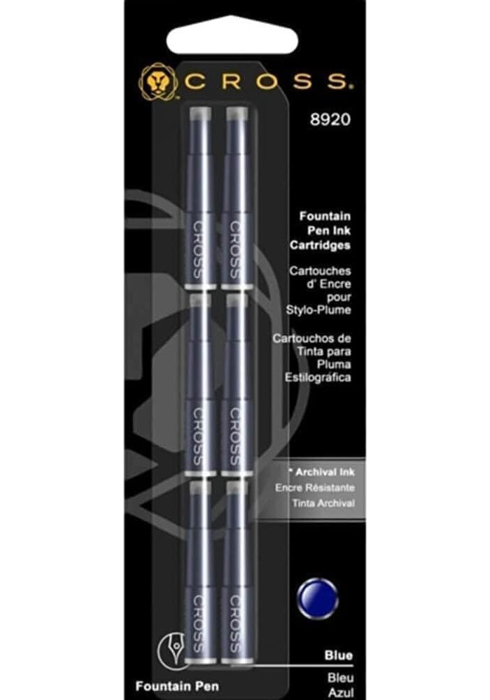 Cross Fountain Pen Refill Cartridges - Blue Ink, Pack of 6 - Image 3