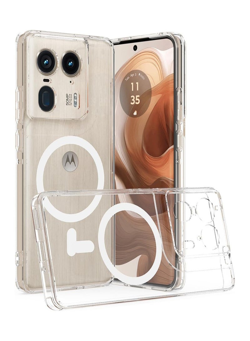 عام غطاء لجهاز Motorola Edge 50 Ultra، شفاف ومضاد للاصفرار بفضل مادة الـ PC المغناطيسية، مضاد للصدمات والتساقط 【يدعم الشحن اللاسلكي والإكسسوارات المغناطيسية】. - Image 4