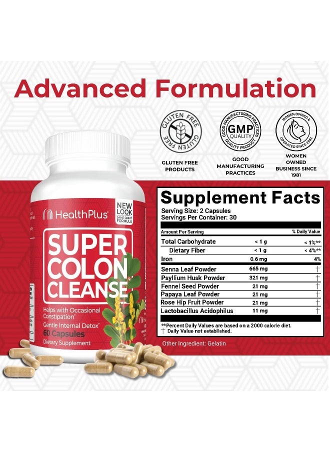 Health Plus Super Colon Cleanse Capsules With Herbs And Acidops, 500Mg, 60 Count  - Image 2
