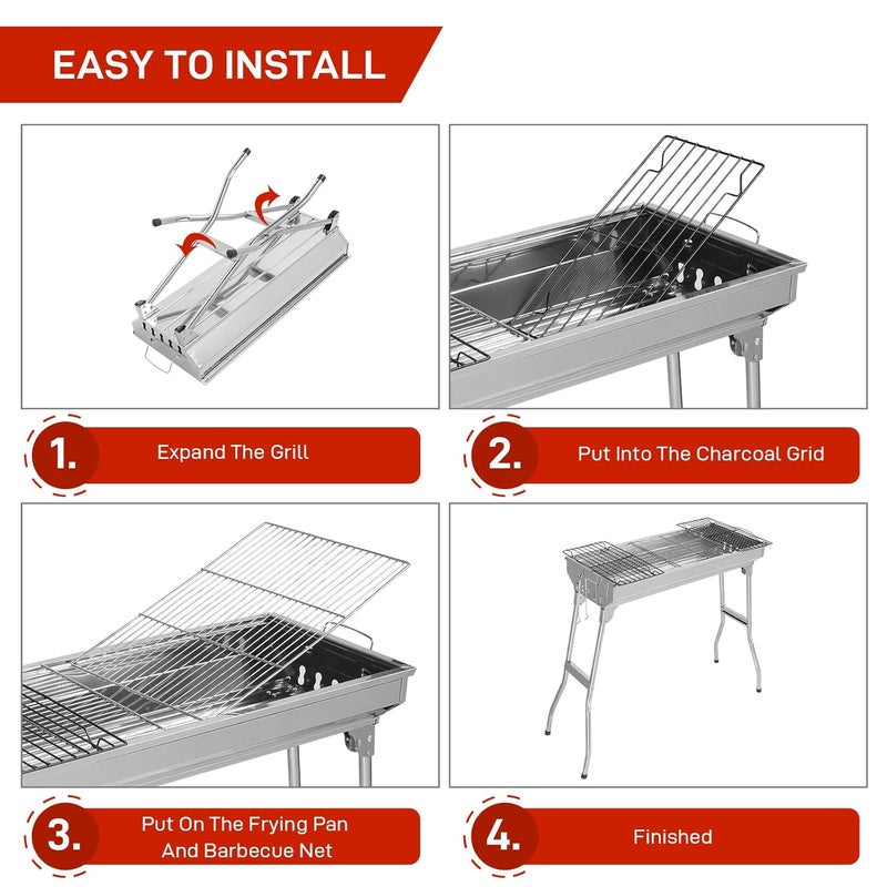 Delavala Portable Foldable 72Cm Stainless Steel Tandoor Charcoal Barbeque Bbq Grill Set With Charcoal Tray Top Cooking Grate For Home Garden Free Standing - Image 5