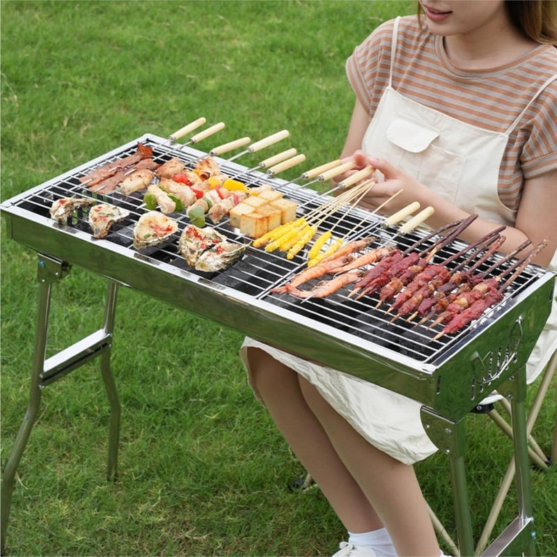 Delavala Portable Foldable 72Cm Stainless Steel Tandoor Charcoal Barbeque Bbq Grill Set With Charcoal Tray Top Cooking Grate For Home Garden Free Standing - Image 3