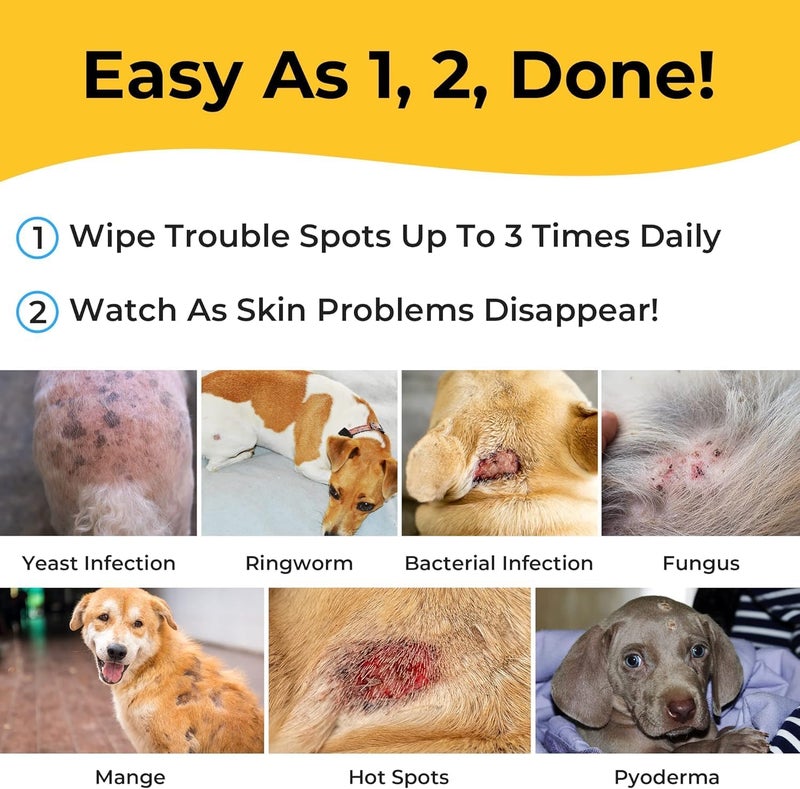 Smiling Paws Pets ابتسامة أقدام الحيوانات الأليفة - مناديل مضادة للبكتيريا والفطريات للكلاب والقطط (تحتوي على كلورهيكسيدين وكيتوكونازول) - Image 3