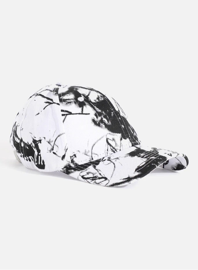 PRASHA Black & White Tie-Dye Textured Baseball Cap