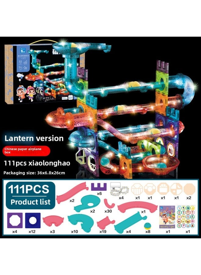 Magnetic Whale Magnetic Pieces Track Building Blocks Light Ball Pipe Magnetic Building Blocks Assembled Educational Children's Magnetic Toys-Color:[111PCS] Lighting-Xiaolong (Chinese Paper Wai Flying Machine Box) 1136g  - Image 1