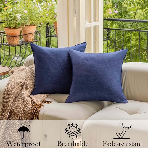 Demetex Outdoor Pillow Covers 20x20 Waterproof Decorative Pillow Cases Square Throw Pillows for Couch Outside Patio Garden, Set of 4, 20 x 20 Inch, Navy Blue - Image 4