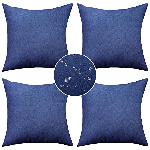 Demetex Outdoor Pillow Covers 20x20 Waterproof Decorative Pillow Cases Square Throw Pillows for Couch Outside Patio Garden, Set of 4, 20 x 20 Inch, Navy Blue - Image 1