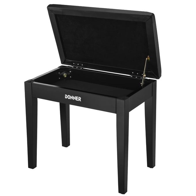 Donner Piano Bench with Storage Solid Wood Keyboard Bench Piano Bookcase Stool Chair Seat with HighDensity Sponges Pad Black