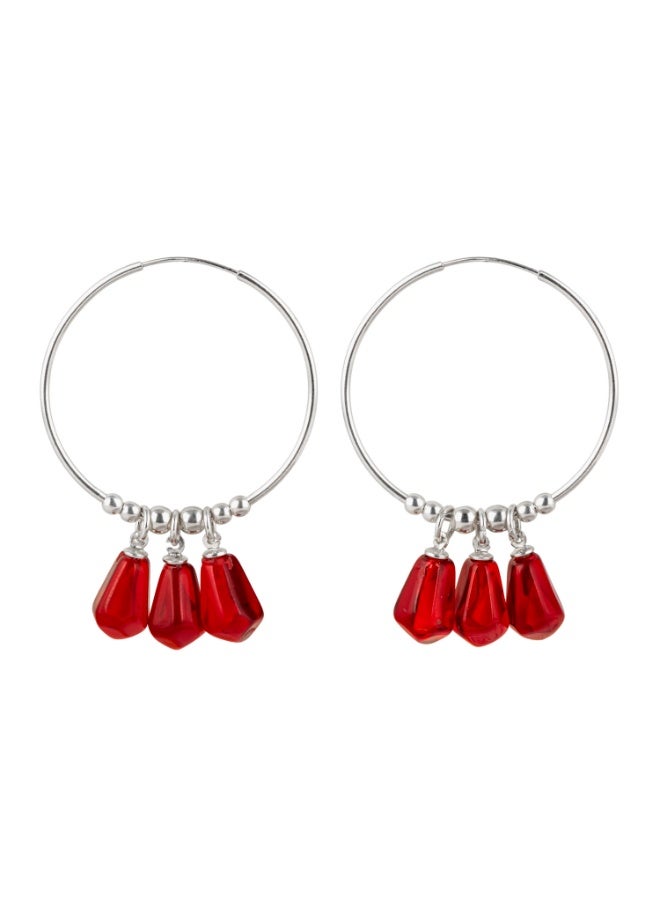 Minza “Chele Night” Women’s Earrings, 925 Sterling Silver Hoop Earrings with Pomegranate Resin Drops, Hypoallergenic Statement Earrings for Women, Jewelry for Casual & Special Occasion. - Image 1