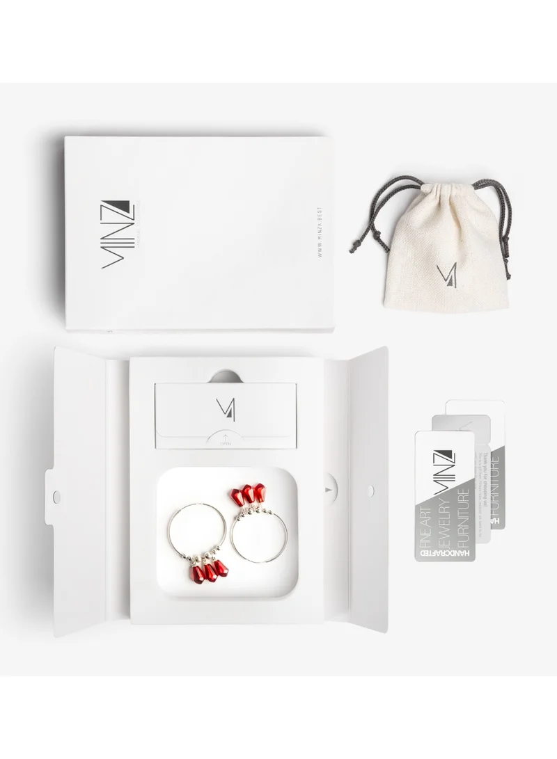 Minza  Minza “Chele Night” Women’s Earrings, 925 Sterling Silver Hoop Earrings with Pomegranate Resin Drops, Hypoallergenic Statement Earrings for Women, Jewelry for Casual & Special Occasion. for Women | Best Price UAE
