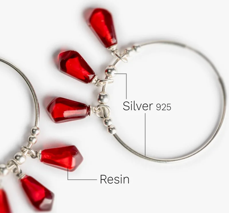 Minza  Minza “Chele Night” Women’s Earrings, 925 Sterling Silver Hoop Earrings with Pomegranate Resin Drops, Hypoallergenic Statement Earrings for Women, Jewelry for Casual & Special Occasion. for Women | Best Price UAE