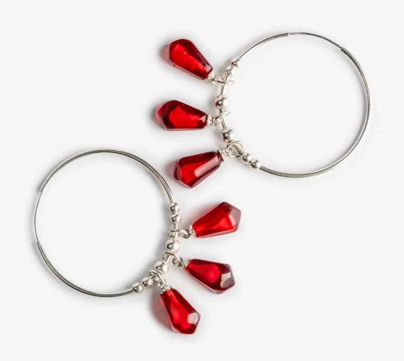 Minza  Minza “Chele Night” Women’s Earrings, 925 Sterling Silver Hoop Earrings with Pomegranate Resin Drops, Hypoallergenic Statement Earrings for Women, Jewelry for Casual & Special Occasion. for Women | Best Price UAE