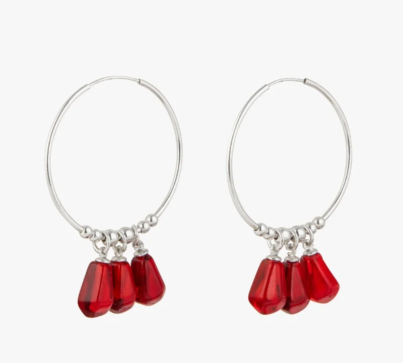 Minza  Minza “Chele Night” Women’s Earrings, 925 Sterling Silver Hoop Earrings with Pomegranate Resin Drops, Hypoallergenic Statement Earrings for Women, Jewelry for Casual & Special Occasion. for Women | Best Price UAE