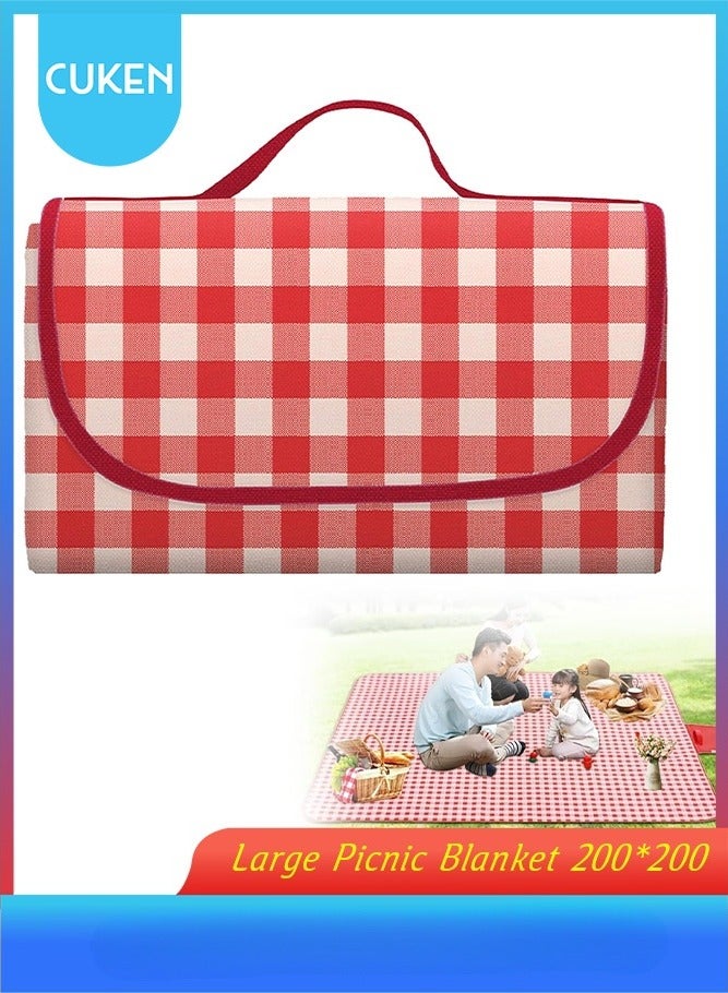 ساكن بطانية نزهة كبيرة للشاطئ مقاومة للماء والرمل، بطانية خارجية قابلة للطي، حصيرة شاطئ خالية من الرمل مع حزام حمل، سجادة شاطئ خفيفة الوزن تناسب 2 الى 4 بالغين للشاطئ والعشب والحديقة - Image 1