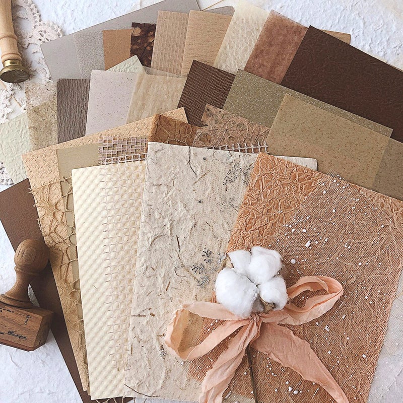 Aromoty 30Pcs Unique Handmade Textured Scrapbook Paper&Mesh Fabric set - A5 sheet Craft Mulberry Special Rice Paper Mix for Scrapbooking Junk Journaling Supplies Card Collage DIY Materials, 5.8x8.2 inches - Image 1
