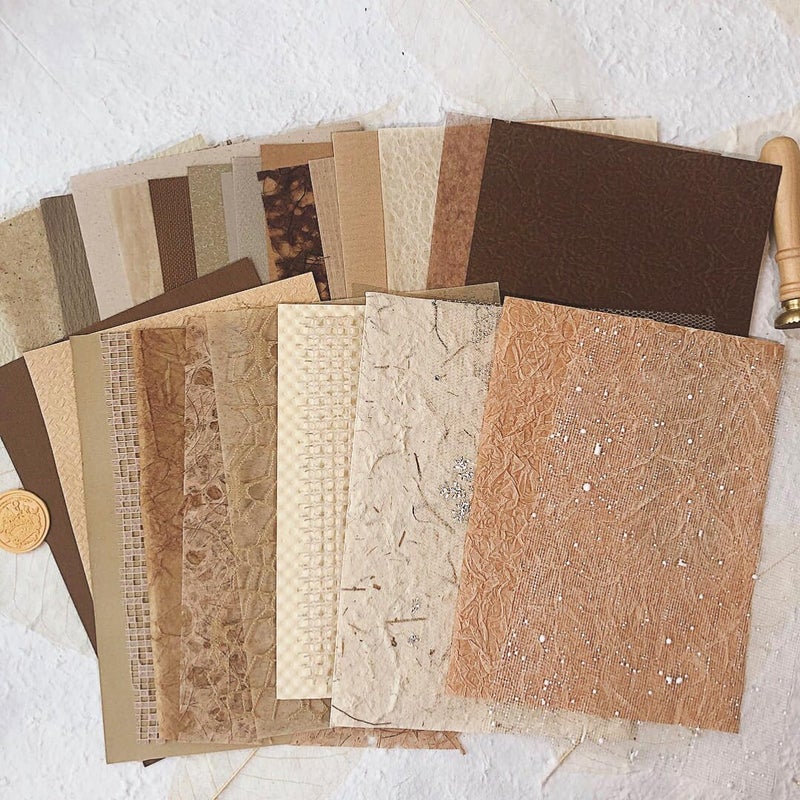 Aromoty 30Pcs Unique Handmade Textured Scrapbook Paper&Mesh Fabric set - A5 sheet Craft Mulberry Special Rice Paper Mix for Scrapbooking Junk Journaling Supplies Card Collage DIY Materials, 5.8x8.2 inches - Image 5