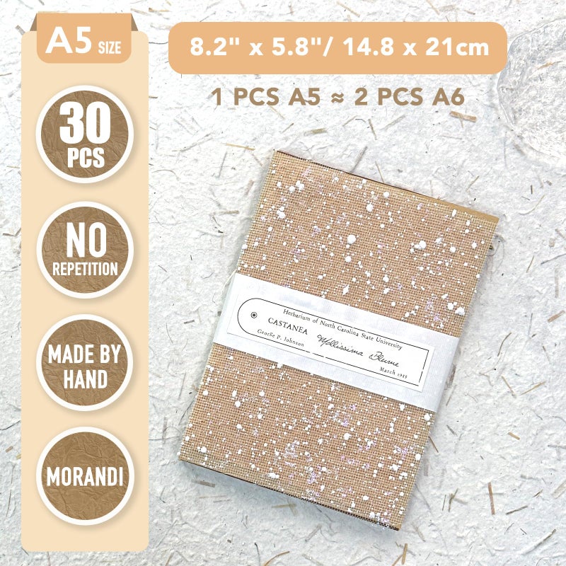 Aromoty 30Pcs Unique Handmade Textured Scrapbook Paper&Mesh Fabric set - A5 sheet Craft Mulberry Special Rice Paper Mix for Scrapbooking Junk Journaling Supplies Card Collage DIY Materials, 5.8x8.2 inches - Image 4