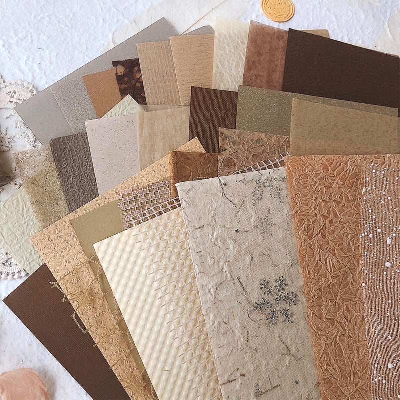 Aromoty 30Pcs Unique Handmade Textured Scrapbook Paper&Mesh Fabric set - A5 sheet Craft Mulberry Special Rice Paper Mix for Scrapbooking Junk Journaling Supplies Card Collage DIY Materials, 5.8x8.2 inches - Image 2
