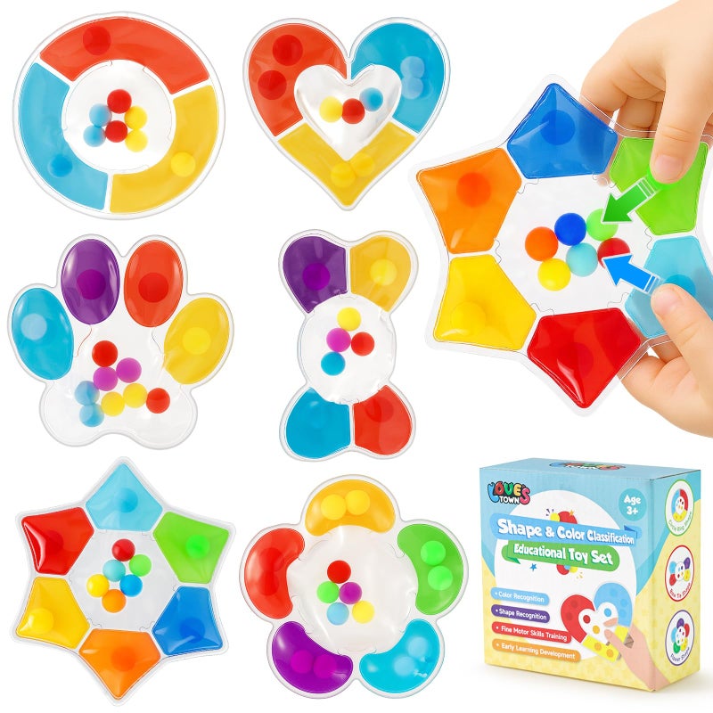LovesTown 6PCS Color Sorting Toys Matching Games for Toddlers Different Shapes Sensory Fidget Toys for Kids with Autism Airplane Travel Birthday Gifts Christmas Goodie Bags Classroom Rewards - Image 3