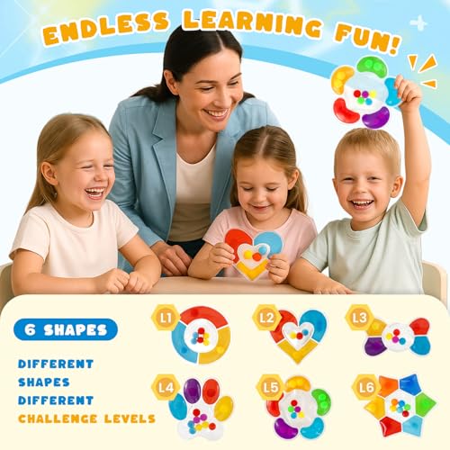 LovesTown 6PCS Color Sorting Toys Matching Games for Toddlers Different Shapes Sensory Fidget Toys for Kids with Autism Airplane Travel Birthday Gifts Christmas Goodie Bags Classroom Rewards - Image 5