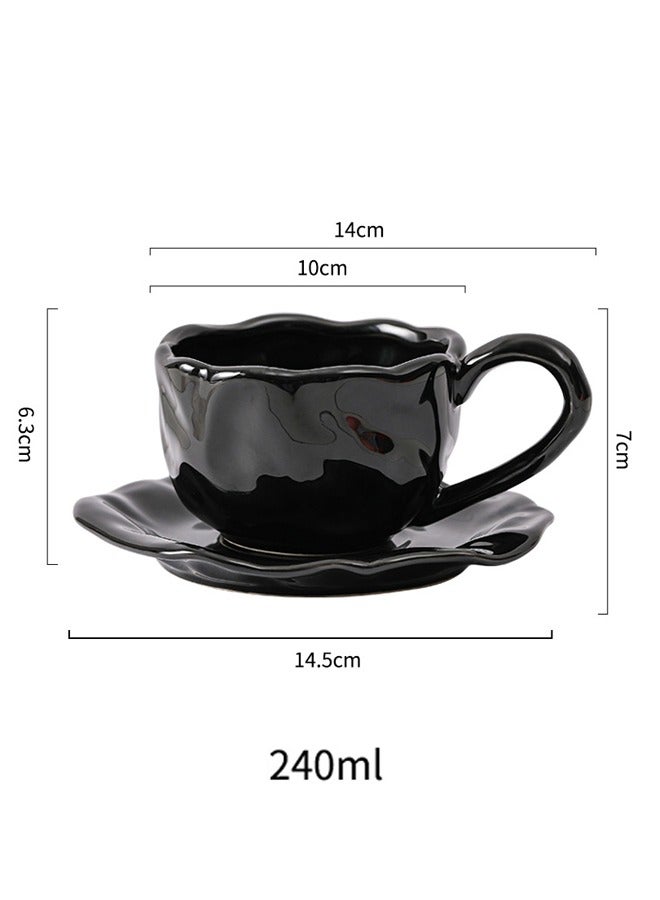 Ceramic Coffee Mug with Saucer, Unique Clashing Petal Shape for Office and Home, Black, 8oz  - Image 2