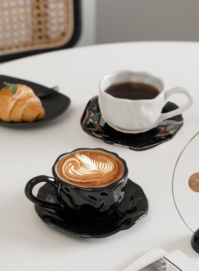 Ceramic Coffee Mug with Saucer, Unique Clashing Petal Shape for Office and Home, Black, 8oz  - Image 3