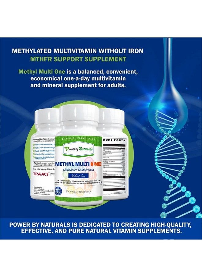 Power By Naturals - Methyl Multi One Methylated Multivitamin Without Iron Just One Daily Mthfr Supplement With Methyl B12 Methylfolate + 25 Nutrients For A Complete Multi Vitamin For Adults 60Ct. - Image 1