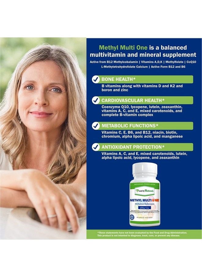 Power By Naturals - Methyl Multi One Methylated Multivitamin Without Iron Just One Daily Mthfr Supplement With Methyl B12 Methylfolate + 25 Nutrients For A Complete Multi Vitamin For Adults 60Ct. - Image 1