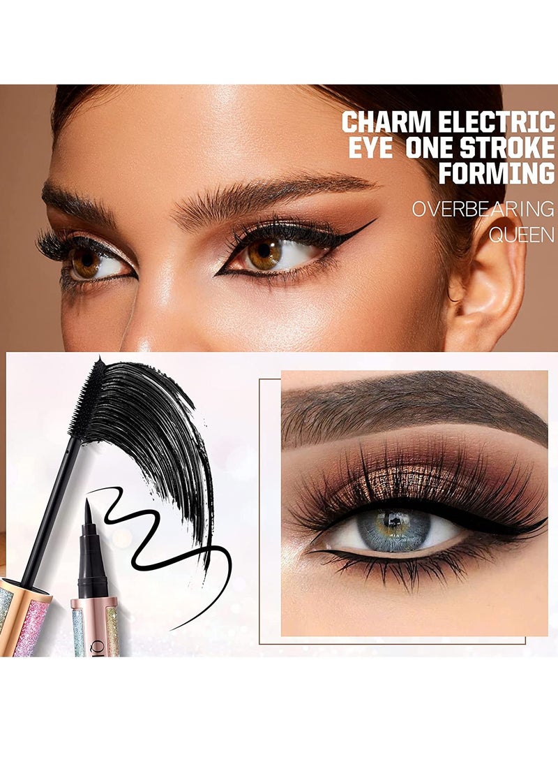 QIC 2 in 1 Eyeliner and Mascara Set Black Liquid Eyeliner Pencil Waterproof Mascara Black Volume and Length Long Lasting Lengthening No Blooming Eyes Makeup Kit - Image 4