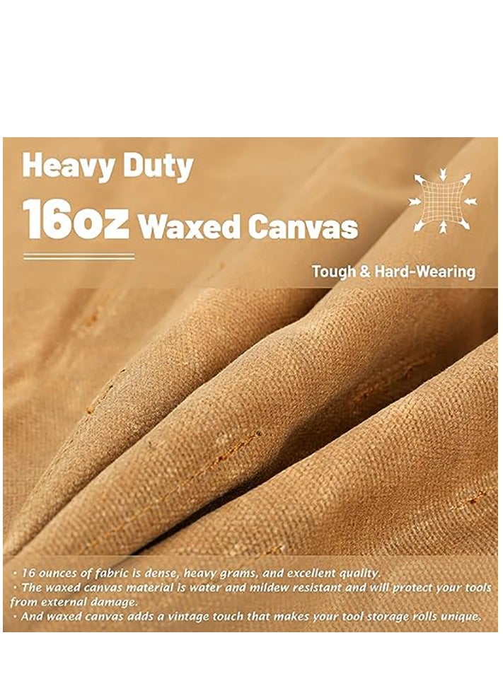 Tool Roll, 16OZ Waxed Canvas Roll Up Tool Pouch with Handle & 23 Pockets & 2 Adjustable Buckles Multi Purpose Rolled Tool Bag for Wrench Chisel Hammer - Image 3