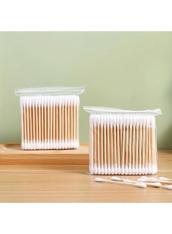 200 قطعة من أعواد تنظيف الأذن والمكياج القابلة للتخلص من ألياف الخيزران ذات النهايتين - Image 2