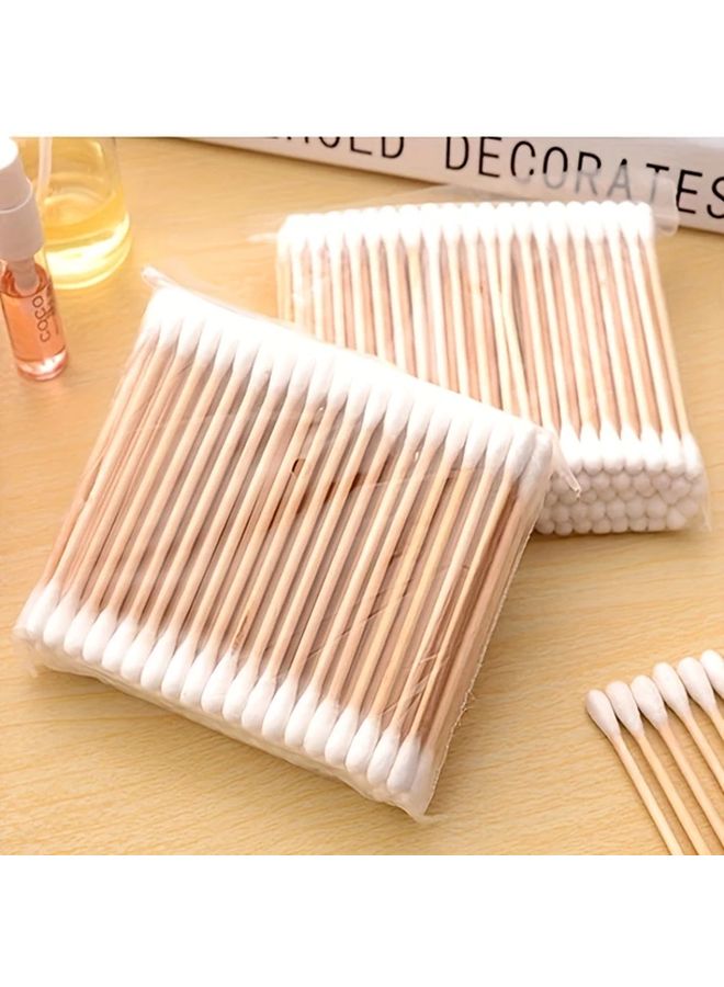 200 قطعة من أعواد تنظيف الأذن والمكياج القابلة للتخلص من ألياف الخيزران ذات النهايتين - Image 4