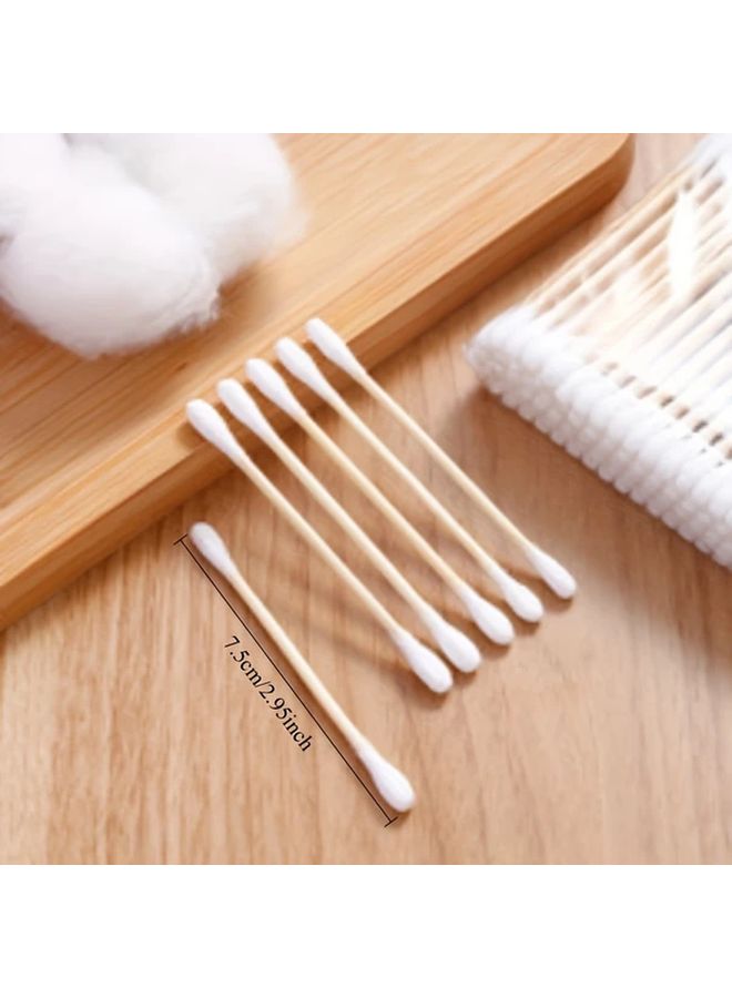 200 قطعة من أعواد تنظيف الأذن والمكياج القابلة للتخلص من ألياف الخيزران ذات النهايتين - Image 3