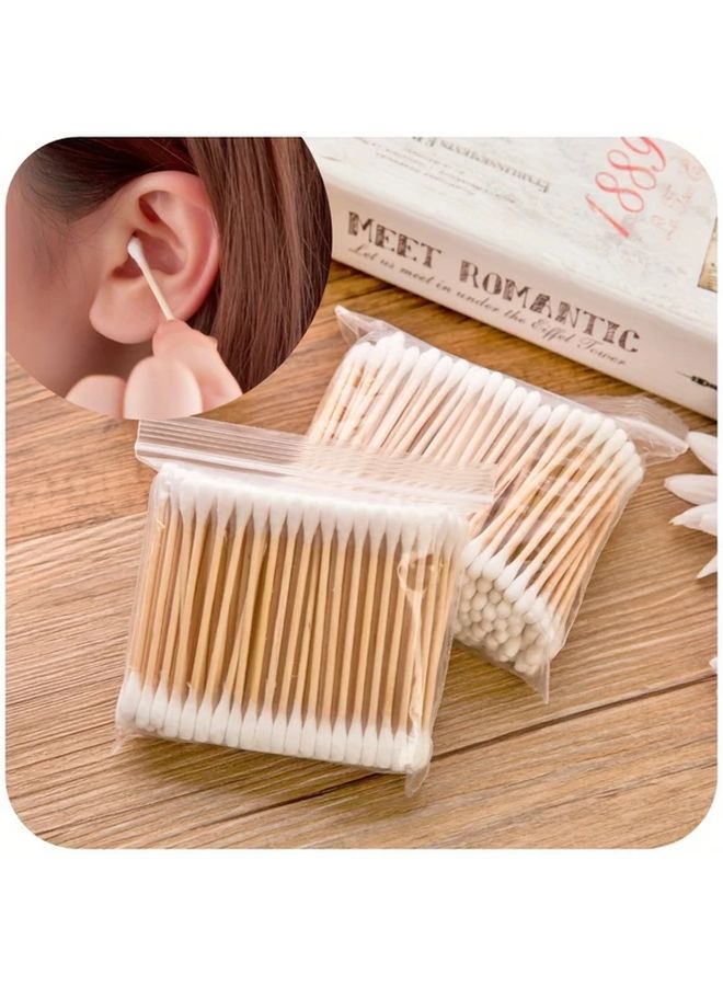 200 قطعة من أعواد تنظيف الأذن والمكياج القابلة للتخلص من ألياف الخيزران ذات النهايتين - Image 5
