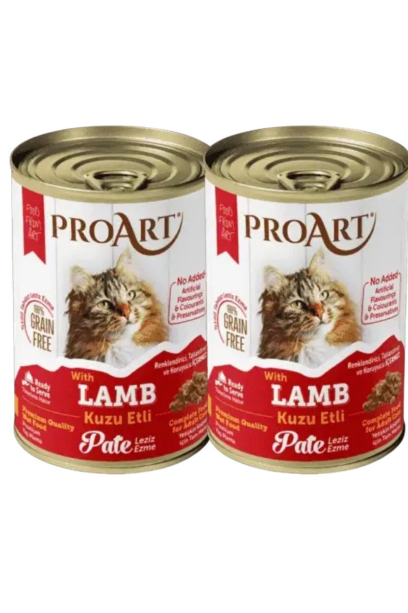 PROART Cat Wet Food Lamb Flavour For Adult Cats - 2x400g - Additive-Free Premium Formula Cat Food