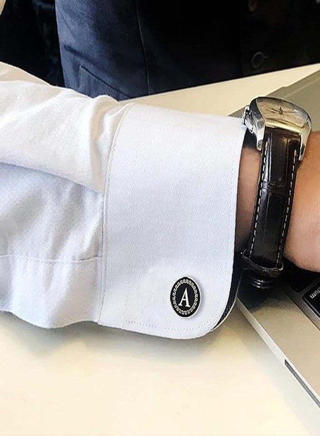 AMAAL Cufflinks for Men Boys Cuff links Formal Stainless Steel Cufflink For Men Alphabet Letters A Birthday Gift Anniversary Husband Cuff Links Cufflinks Set Mens Boys Man Boy Valentine Gifts -A06 - Image 2