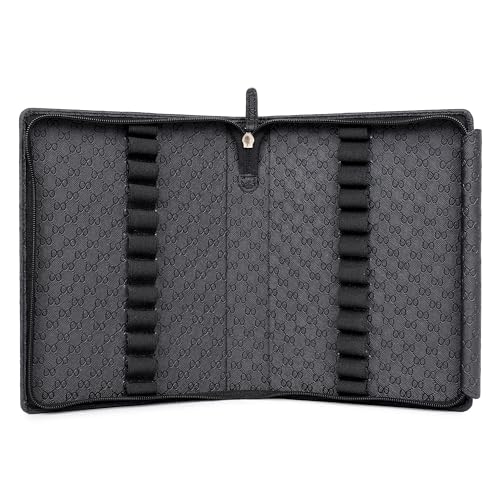 essart Premium PU Leather Men's & Women's Pen case for 24 pcs Pen Organizer Pen Case Pencil Case - Zippered Pen Pencil Bag Pouch for School, Work & Office Marker Case Organizer Colour D-Black - Image 1