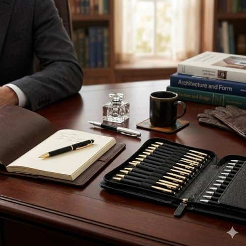essart Premium PU Leather Men's & Women's Pen case for 24 pcs Pen Organizer Pen Case Pencil Case - Zippered Pen Pencil Bag Pouch for School, Work & Office Marker Case Organizer Colour D-Black - Image 4