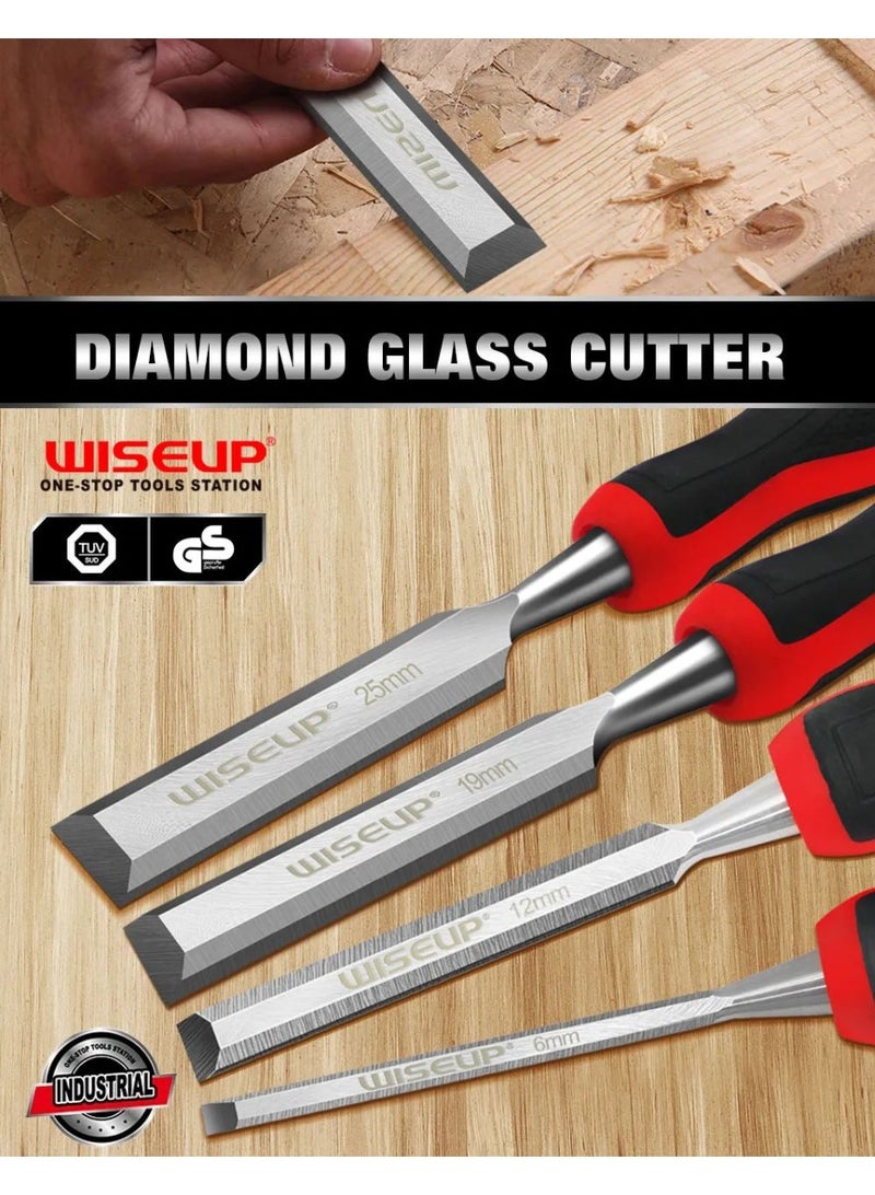 WISEUP 4 PCS Wood Carving Chisel Set for Carving Wood Carpentry Professional Woodworking Chisel Steel Striking Cap Woodcut Mortise Sculpted Tool - Image 1