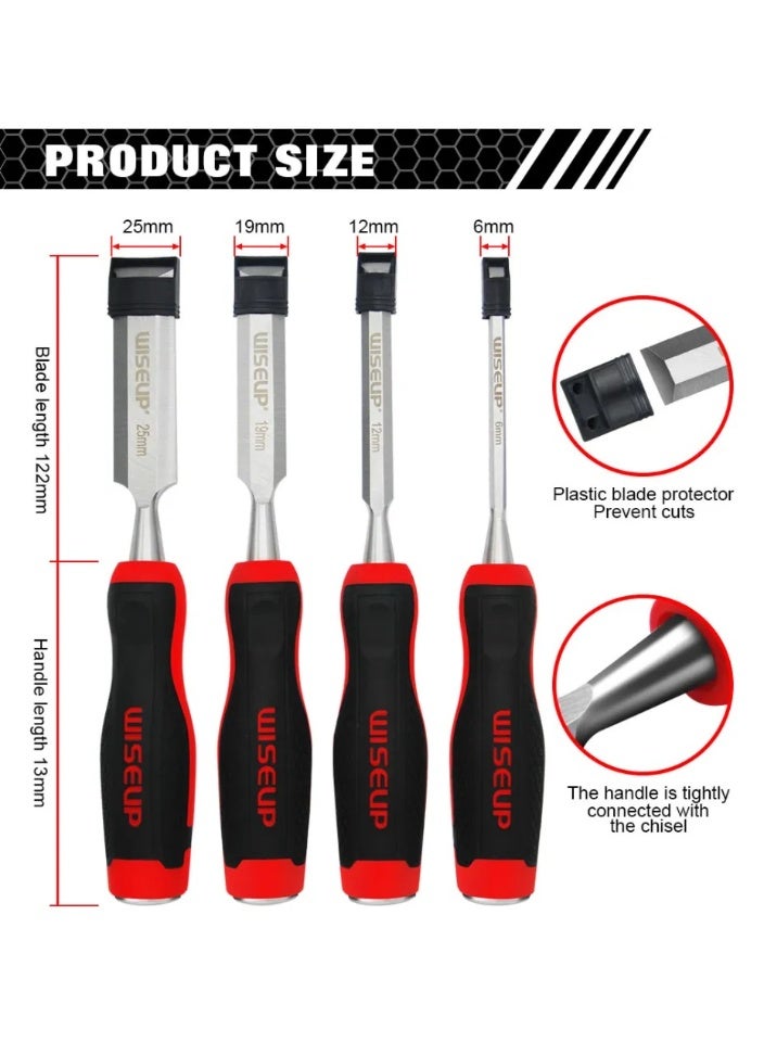 WISEUP 4 PCS Wood Carving Chisel Set for Carving Wood Carpentry Professional Woodworking Chisel Steel Striking Cap Woodcut Mortise Sculpted Tool - Image 3