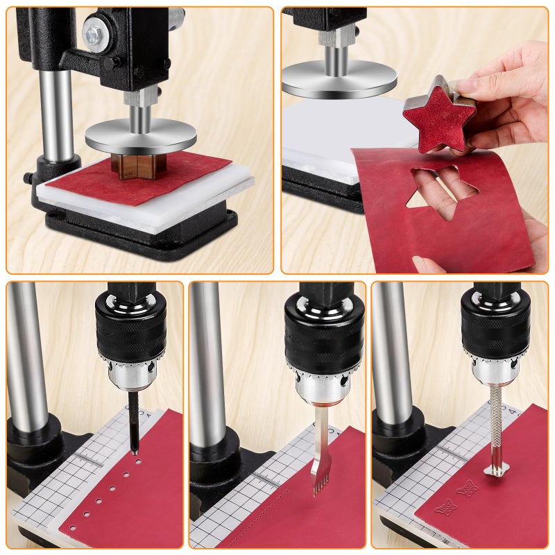 HONGYMA Leather Press Hole Puncher Leather Cutting Machine Hand Punching Machine for DIY Craft Punching Holes Cutting, Forming Pressing,Install Rivets and Snap Buttons - Image 2