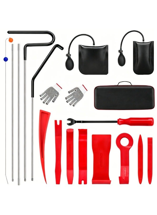 18-Piece Professional Car Lockout & Trim Removal Kit with Air Wedge Pump, Long Reach Grabber, Door Pry Tools, Non-Marring Opener Tool for Auto Emergency Entry, SUV, Truck, Home Use - Image 1