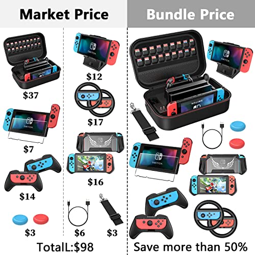 HEYSTOP Switch Accessories Bundle 12 in 1 Compatible with Nintendo Switch, Gift Kit with Carrying Case, Protective Case Cover, Screen Protector, PlayStand, Joycon Grip & More (Black) - Image 2