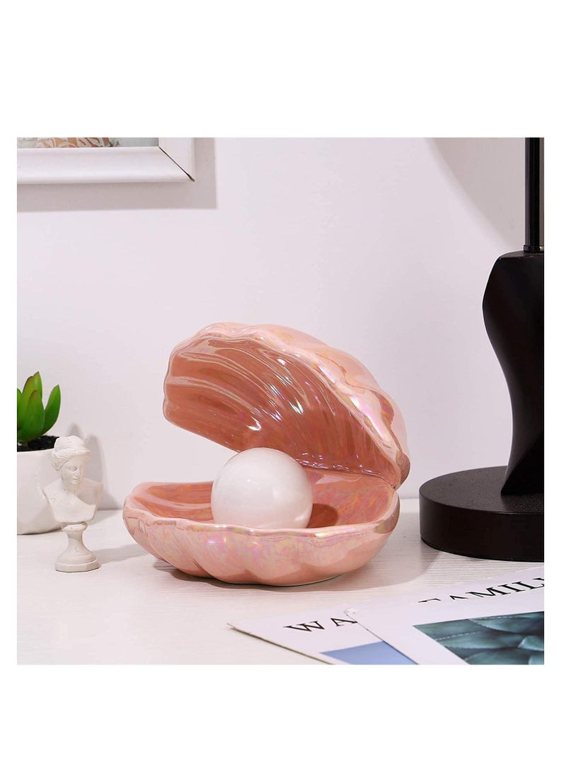 Captaintech Shell Pearl Light LED Accent Lamp Portable Night Light Pearl in Shell Desktop Ornament Home Decor for Bedroom Living Room Graceful Light Pink - Image 1