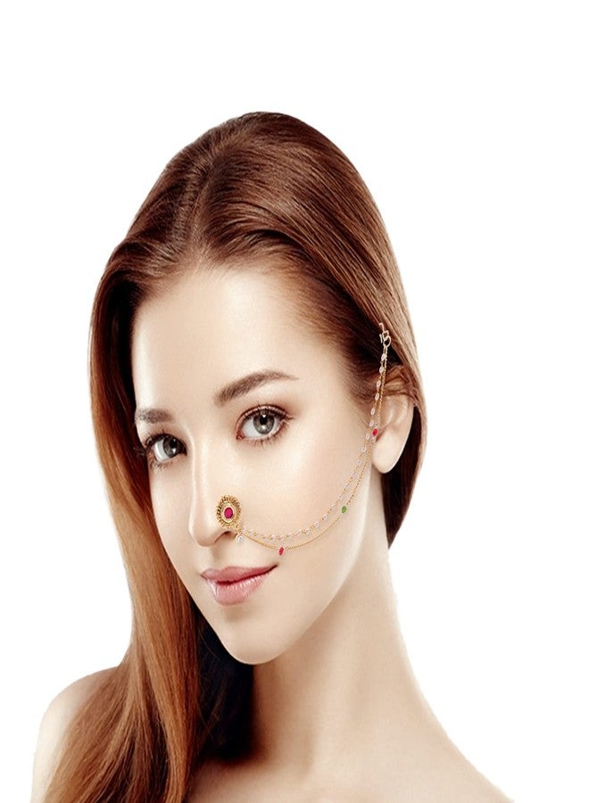نات ماهاراشتري تقليدي مع سلسلة من اللؤلؤ والأحجار الكريمة - Image 2