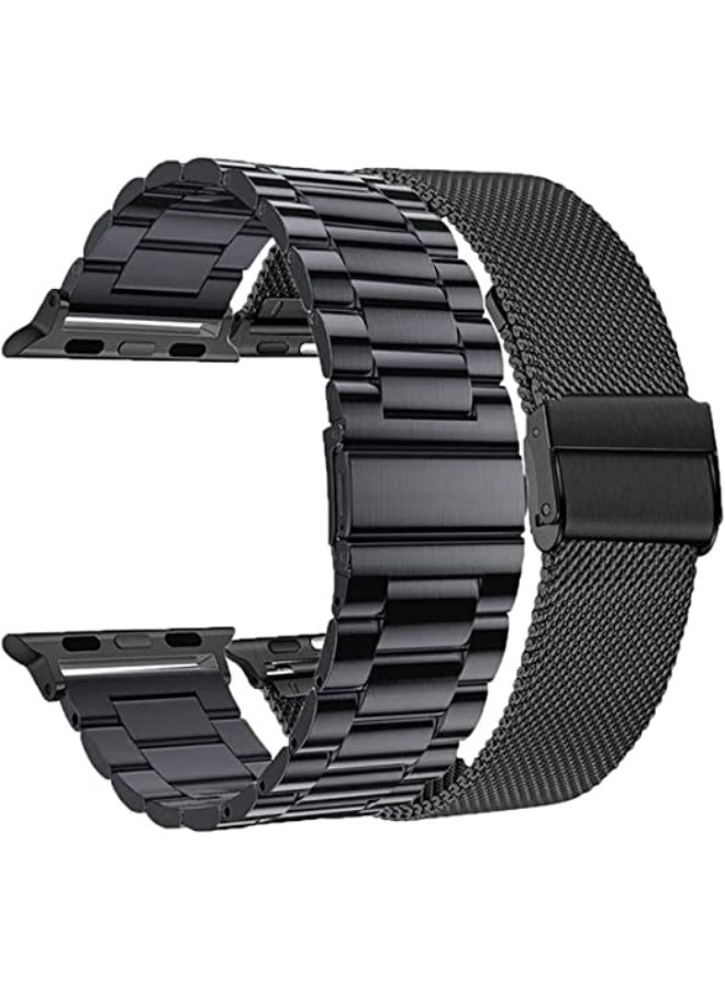 2pcs Stainless Steel Metal Strap Compatible with Apple Watch Band 46mm Series 10 Black